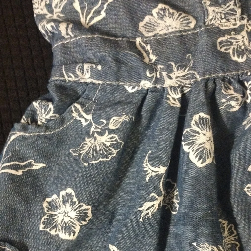 Denim Floral Sundress with Pink Lace Trim